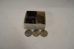 BOX CONTAINING BRITISH COMMEMORATIVE CROWNS AND OTHER COINAGE