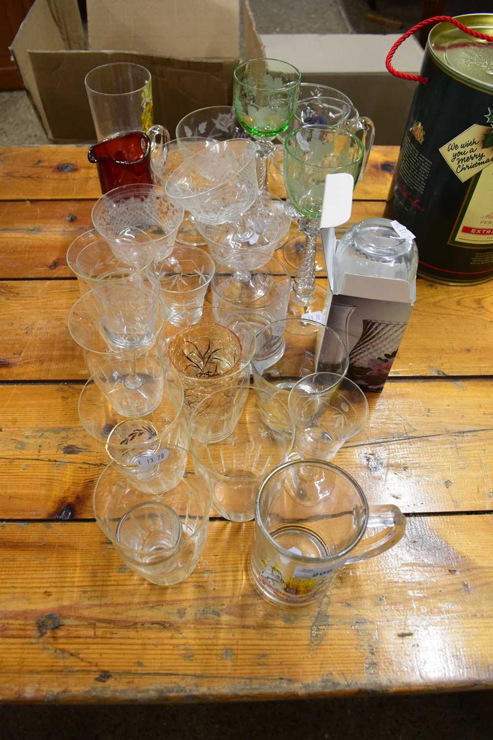 QUANTITY OF GLASS WARES, TUMBLERS AND DRINKING GLASSES