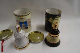 BELLS SCOTCH WHISKY HAWAII DECANTER AND CHRISTMAS 1989 DECANTER, BOTH WITH ORIGINAL BOXES, BOTH