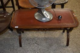 MAHOGANY LEATHER TOPPED COFFEE TABLE, 90CM WIDE