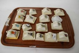 QUANTITY OF MINIATURE CRESTED CHEESE DISHES FROM VARIOUS PLACES, SOME BY CARLTON CHINA (QTY)