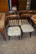 SET OF FOUR ELM SEATED STICK BACK KITCHEN CHAIRS