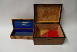 SMALL WALNUT VENEERED JEWELLERY BOX AND ONE OTHER