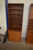 MID-CENTURY TEAK BOOKCASE CABINET WITH FIVE DRAWER BASE, 58CM WIDE