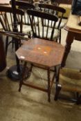 EARLY 20TH CENTURY OCTAGONAL HARDWOOD TABLE WITH FLORAL CARVED TOP, 47CM WIDE