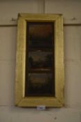 19TH CENTURY SCHOOL, GROUP OF THREE SMALL OIL LANDSCAPE STUDIES IN ONE FRAME, UNSIGNED