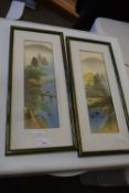 ORIENTAL SCHOOL, PAIR OF STUDIES, RURAL RIVERSIDE SCENES, WATERCOLOURS, F/G