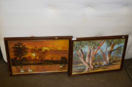 WILF RICHARDSON, TWO STUDIES, AUSTRALIAN SCENES, OIL ON BOARD, FRAMED