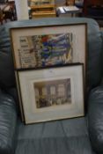 MIXED LOT : LARGE COLOURED PRINT, 'LES ADIEUX DE FONTAINEBLEAU', TOGETHER WITH COLOURED ENGRAVING '