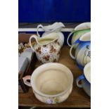 TWO VICTORIAN WASH JUGS AND A CHAMBER POT