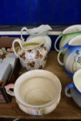 TWO VICTORIAN WASH JUGS AND A CHAMBER POT