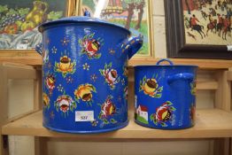 TWO PAINTED ENAMEL FLOUR BINS