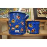 TWO PAINTED ENAMEL FLOUR BINS