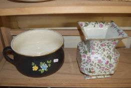 FIELDINGS CHAMBER POT AND A FURTHER BOURBON FLORAL DECORATED VASE