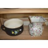 FIELDINGS CHAMBER POT AND A FURTHER BOURBON FLORAL DECORATED VASE