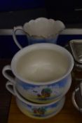 TWO CHAMBER POTS AND A MATCHING WASH JUG