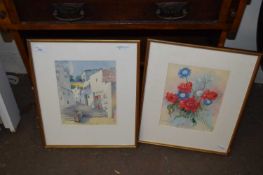 SCHWARZSELD, STUDY OF IBIZA STREET SCENE AND STILL LIFE OF FLOWERS, WATERCOLOURS, F/G