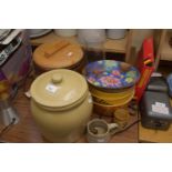 MIXED LOT VARIOUS KITCHEN STORAGE JARS, MODERN ORIENTAL BOWL AND OTHER ITEMS