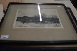 TWO 19TH CENTURY ETCHINGS, ONE BEARING INDISTINCT SIGNATURE, BOTH RIVERSIDE SCENES, F/G