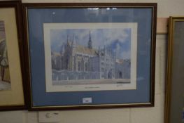 IAN KING, THE GUILDHALL LONDON, COLOURED PRINT, SIGNED, F/G