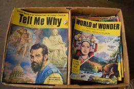 BOX CONTAINING 'TELL ME WHY' MAGAZINES AND 'THE WORLD OF WONDER' MAGAZINES