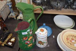 MIXED LOT : BARGEWARE PAINTED JUGS, MILK CONTAINER AND A CHAMBER STICK (4)