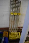 YELLOW PLASTIC WORKSHOP TIDY TRAYS AND ACCOMPANYING METAL RACKING