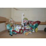 MIXED LOT: VARIOUS ITALIAN NOVELTY JARDINIERES FORMED AS HORSES AND CARTS, FURTHER SMALL