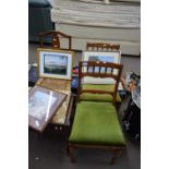 THREE VARIOUS EARLY 20TH CENTURY CHAIRS, ONE WITH CANE SEAT, THE OTHERS WITH GREEN UPHOLSTERED