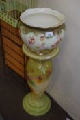 FLORAL DECORATED JARDINIERE AND STAND