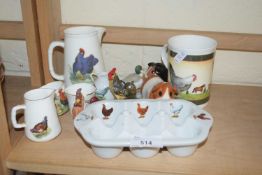 MIXED LOT VARIOUS CHICKEN DECORATED CERAMICS, MODEL GUINEA PIGS AND OTHER ORNAMENTS