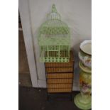 DECORATIVE METAL BIRD CAGE AND A WICKER DRAWER UNIT