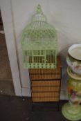 DECORATIVE METAL BIRD CAGE AND A WICKER DRAWER UNIT