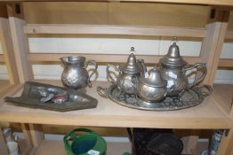 SILVER PLATED TEA SET WITH TRAY AND OTHER ITEMS