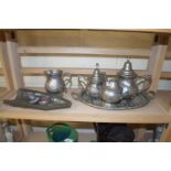 SILVER PLATED TEA SET WITH TRAY AND OTHER ITEMS