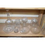 MIXED LOT VARIOUS GLASS WARES, DECANTER, FINGER BOWLS ETC