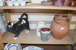 MIXED LOT MODEL CAT, TERRACOTTA VASE AND OTHER ITEMS