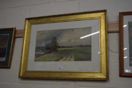 20TH CENTURY SCHOOL, STUDY OF A RIVER SCENE WITH CATTLE, WATERCOLOUR, F/G