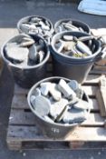 Five buckets of mainly flat decorative stones