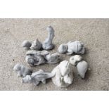 Quantity of small composite garden ornaments to include dogs, gnomes etc