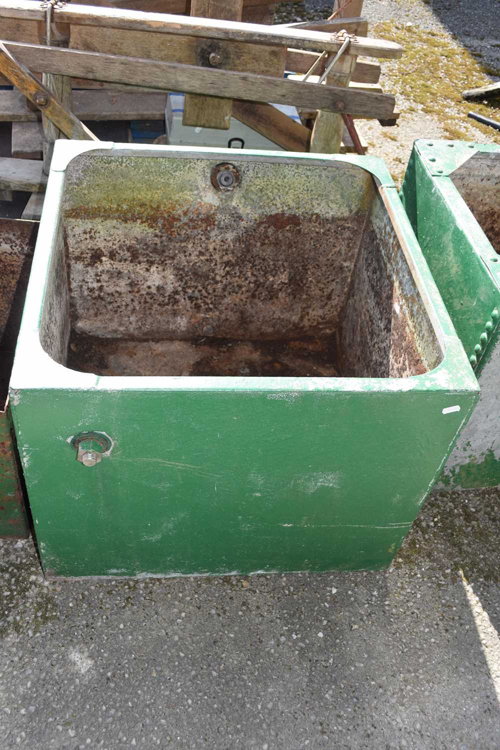 Galvanised water tank, height approx 50cm, length 60cm, width 60cm