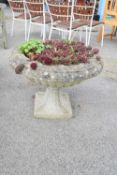 Composite stone garden urn, height 45cm, total width approx 60cm