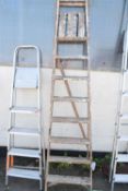 Seven rung wooden step ladder