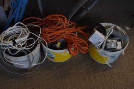 3 buckets containing aqty of eclectrical cabling etc