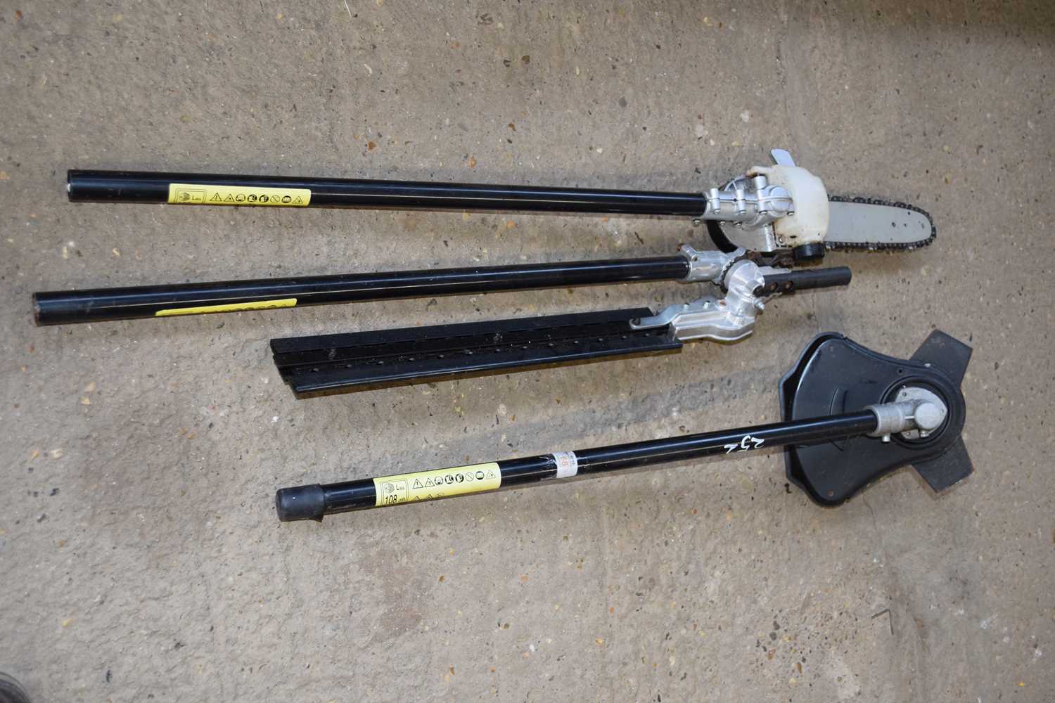 Quantity of long reach multi-tool attachments to include pole saw, hedge cutter and brush cutter