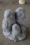 Composite statue modelled as a family of owls, height approx 32cm