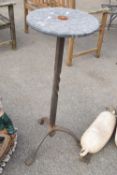 Metal plant stand with marble top, height approx 96cm