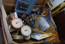 Box containing various pressure gauges and other ironmongery