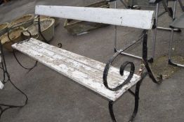 Garden bench with wrought iron ends, approx 180cm wide