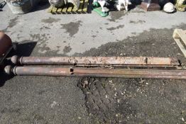 2 vintage metal/cast ball topped posts. H: approx 220cm W: approx 10cm